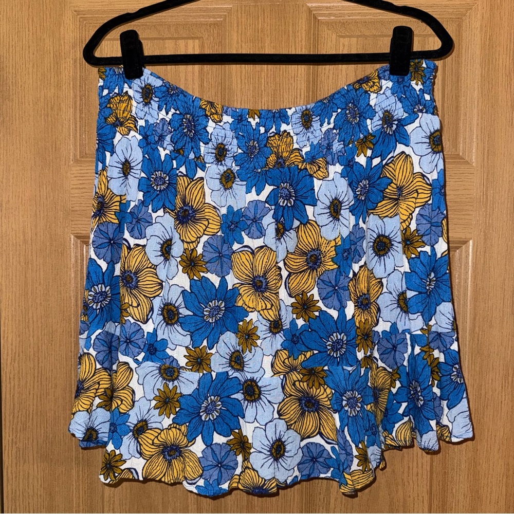 Blue and Yellow Floral A-Line Mini Skirt